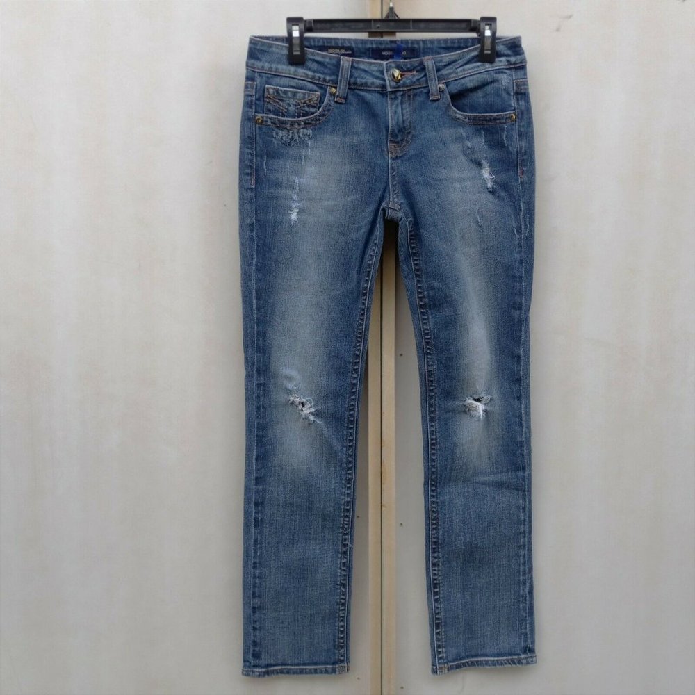 Vigoss Studio Brooklyn Low Rise Straight Jeans Stretch Distressed 7/8 29